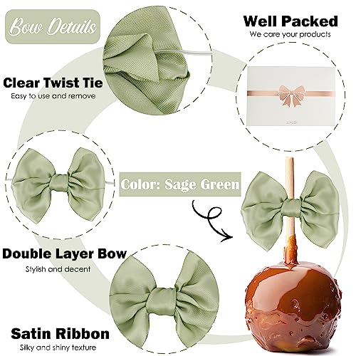 AIMUDI Sage Green Satin Ribbon Twist Tie Bows for Treat Bags - 3.5" Premade Bows for Crafts, Wedding Decor, Cake Pops, Candy Apples, Bridal & Baby Showers - 24 Counts - color: Sage Green