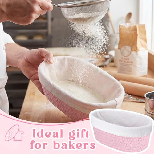 2 Pcs Banneton Bread Proofing Basket with Liners, Pink - color: Pink