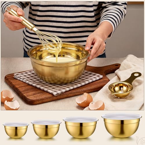 LemonRoad 8 Pcs Gold Kitchen Accessories Stainless Steel Gold Mixing Bowls