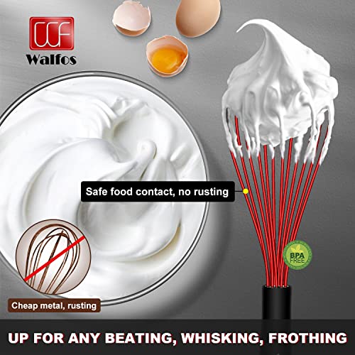 Walfos Whisk,7+9+11in Silicone whisk, BPA free Whisks for Cooking Non Scratch. Heat Resistant(480°F) Wisk. Perfect for Blending, Mixing, Beating etc.Dishwasher Safe.Set of 3 (Colorful) - color: Red+Blue+Green