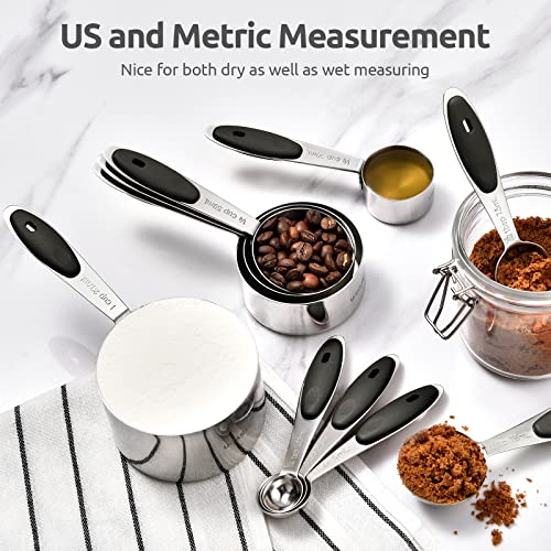 U-Taste Measuring Cups Spoons Set, 18/8 Stainless Steel, 12Pcs, Black - color: Black