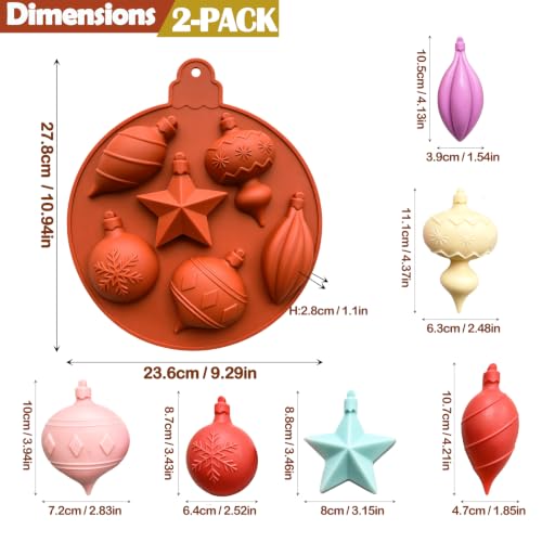 2‑Pack Christmas Bell Silicone Molds, 6 Cavities Christmas Snowflake Star Bell Soap Molds for Chocolate Cake Jello Christmas Tree Hanging Decor Plaster Cookie Xmas Holiday DIY Craft - color: Brick Red