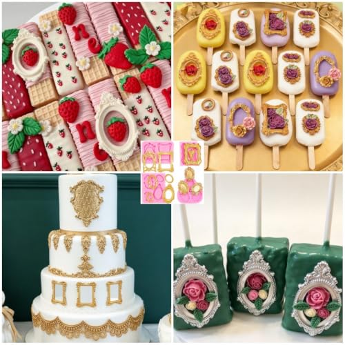 Photo Frame Fondant Molds, Picture Frames Silicone Mold Vintage Frame Chocolate Molds for Cake Pop Puck Decorating Cupcake Topper Candy Polymer Clay - style: Frame Molds