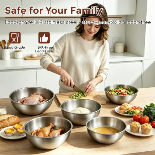 Gronivex Stainless Steel Mixing Bowls Set, 5-Piece (1.5-5.3 Qt) - size: 5 Pcs,1.5, 2.2, 3.4, 4.2 & 5.3qt