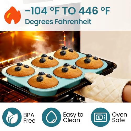 CAKETIME Jumbo Muffin Pan, 6 Cup Silicone 3.5 Inch Large Muffin Tin for Baking Giant Homemade Muffins, Cupcakes, Frittatas Non Stick - size: Jumbo 6-Cup