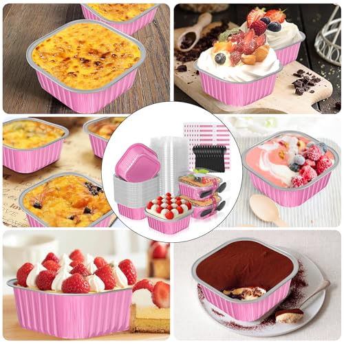 40 Pack 10oz Mini Cake Pans with Lids,Pink Aluminum Foil Cake Tins - color: Pink, size: 40 Pack 10oz