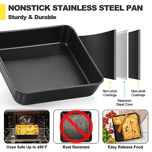 P&P CHEF 9 x 9 Inch Baking Pan with Lid, Nonstick Square Cake Pans - 4Pcs - size: 9 x 9 Inch