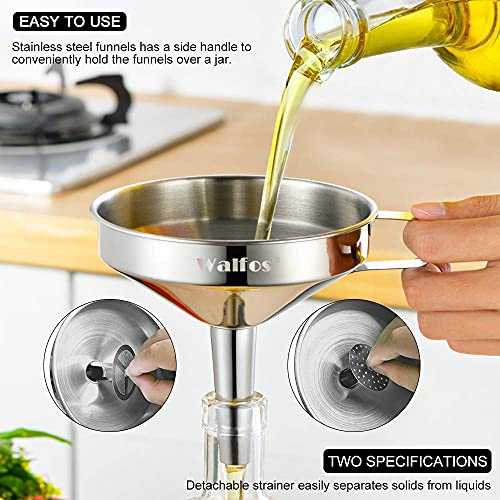 Large Stainless Steel Funnel, Walfos Kitchen Funnel with 2 Removable Strainer ＆ 1Pc Cleaning Brush, Perfect for Transferring of Liquid, Oils, Jam, Dry Ingredients & Powder (Big, 5.7") - color: 1pcs 5.7in Stainless Steel
