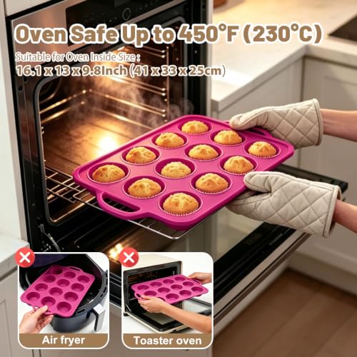 Silicone Mini Muffin Tin Set: 12 & 24 Small Cupcake Baking Tin with Frame - color: Rose Pink, size: Regular & Mini: 12 Cup & 24 Cup