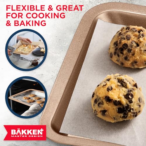 BAKKEN 3-Piece Kitchen Baking Pans - Small, Medium, and Large Cookie Pan, With Nonstick Coating, Stackable and Space-saving Design, PFOA, PFOS, PTFE Free, Oven Safe Tray (Up To 450°F), Brown - color: Brown, size: 3 Piece Set