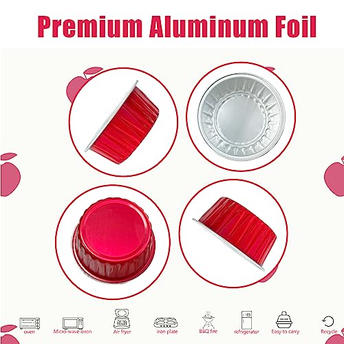 100Pcs Aluminum Cups with Lids,5oz Disposable Ramekin Baking Cups Muffin Liners Mini Pie Pans Foil Cupcake Containers for Christmas Party Wedding Party,Red - color: Red