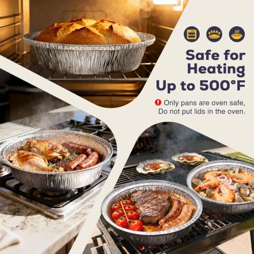 Fit Meal Prep 45 pack 9" Round Aluminum Foil Pans with Clear Dome Lids, Pie Tins Disposable 9 inch with Lids, Take Out Containers, Freezer Oven Safe Aluminum Baking Pans for Storing, Cooking, Storage - size: 9 Inch