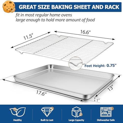 TeamFar Baking Sheet with Cooling Rack Set, 17.6 x 13 x 1 inch - size: 17.6 x 13 x 1inch
