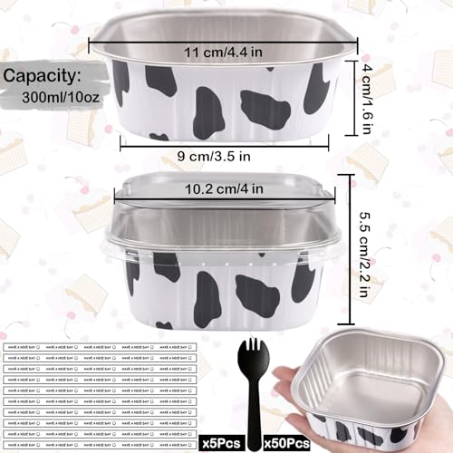 10oz Mini Cake Pans With Lids 50 Pack ,Mini Loaf Pans 4”x4” Cake Container - color: 10OZ-Cow Print