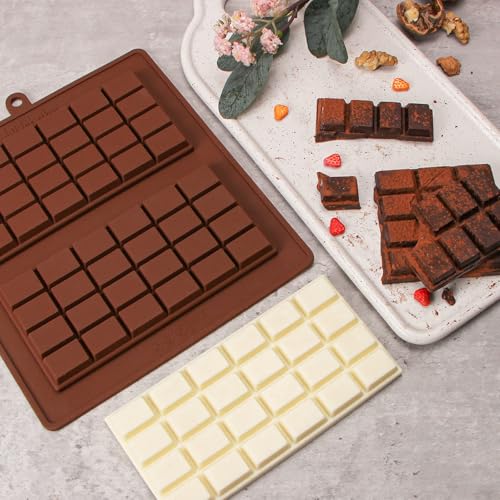 Webake Chocolate Bar Mold Silicone Break-Apart Candy Bar Molds 2 Pack for 4 Ounce Chocolate Chunk Protein Energy Bar Jumbo Chocolate Candy Bar, Easy Release Candy Molds Baking Pan - style: Chocolate Bar