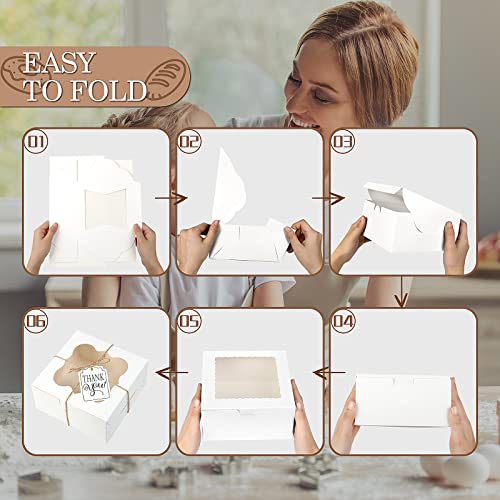 KPOSIYA 65PCS Bakery Boxes with Window 6x6x3 Inches 5 Style Cookie Boxes Small Pastry Boxes for Candy, Dessert, Pastry, Donuts, Birthday Party, Wedding(White) - color: White