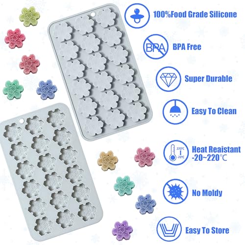 Snowflake Ice Cube Mold Silicone Christmas Ice Cube Tray,Snowflake Shapes Dessert Baking Mold for Chocolate, Candy, Gummy