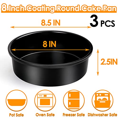 8 Inch Round Cake Pan Set of 3, Nonstick Coating Baking Round Cake Pans with Remvable Bottom for Birthday Layered Cakes,Party, Circle Cake Tins With Wider Grips for Oven Air Fryer, Black - color: 8-Inch Cake Pan Set of 3