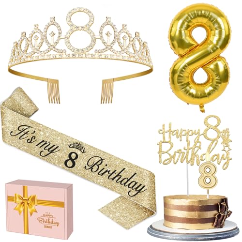 YeohJoy Gold 8th Birthday Decorations for Girls - style: 8th