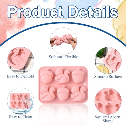 Airssory 2 pcs Fall Theme Molds Autumn Squirrel Acorn Silicone Mold Pink 16.4x12.8x2.4cm for Thanksgiving Day Baking Candy Chocolate Fondant Decorative Molding - color: Fall Theme Molds