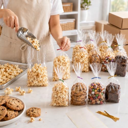 6x9 Cellophane Treat Bags with Ties 200 Clear Goodie Cookie Bags - size: 6'' x 9''