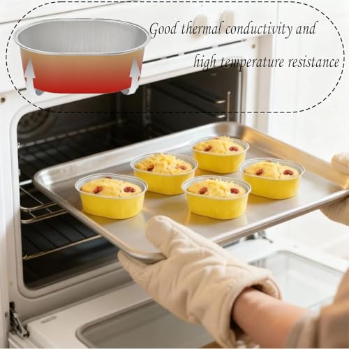 100 Pack Mini Aluminum Baking Cups with Lids，2 oz disposable Ramekins pancake liner container for dessert specific pie tin cups, cream pudding, pudding, cupcakes