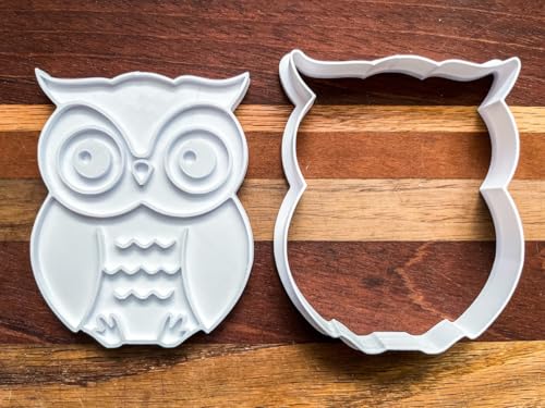Owl Cookie Cutter Stamp Set, 3D Bird Embosser for Baking Cookies Fondant, 3.5x2.77" Durable Plastic Pastry Mold with Easy Grip Handle for DIY Desserts