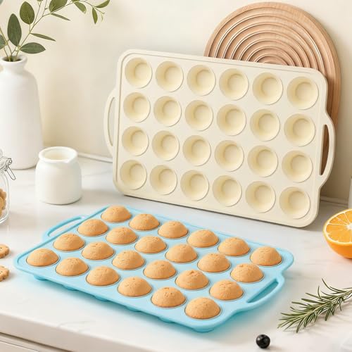 Silicone Mini Muffin Pan with Frame: Nonstick 24 Muffin Tins