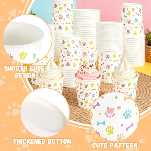 100 Pcs 9 oz Dog Ice Cream Cups Bulk Paper Pup Cups Paw Pattern Whip Cream Paper Bowls Puppy Snack Food Container Pet Theme Party Supplies for Puppy Food Treat Feeding