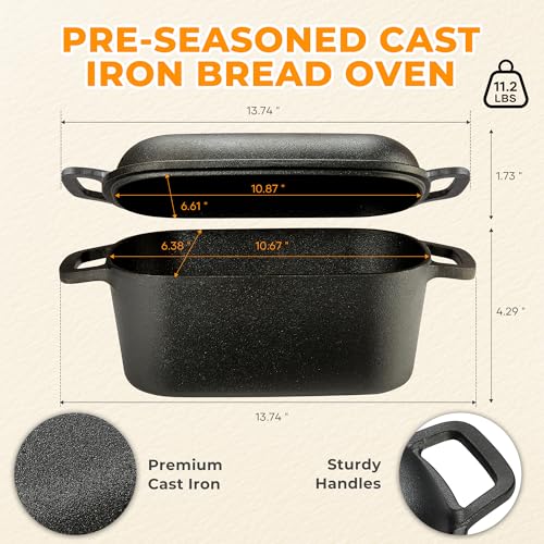 Cast Iron Bread Pan with Lid, Oval Sourdough Baking Pan