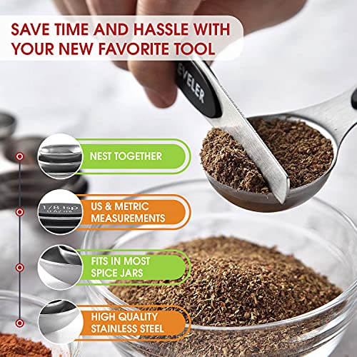 Spring Chef Stainless Steel Magnetic Measuring Spoons Set of 8, Black - color: Black, size: 1-Pack