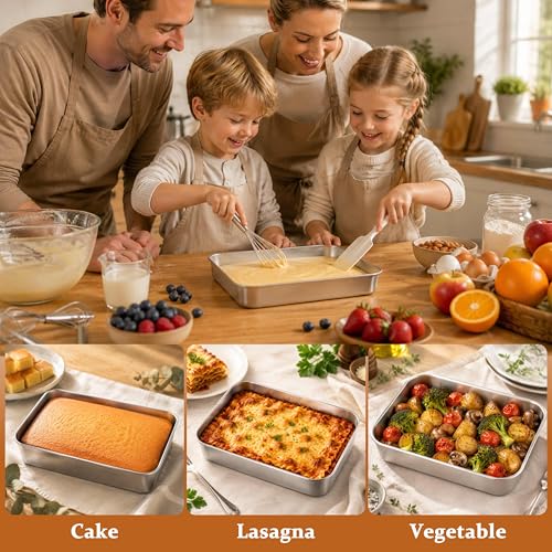 LIANYU Baking Cake Pan with Lid, 9 x 7 Inch Rectangle Lasagna Pans Set of 2 - size: 9 x 6.7 Inch
