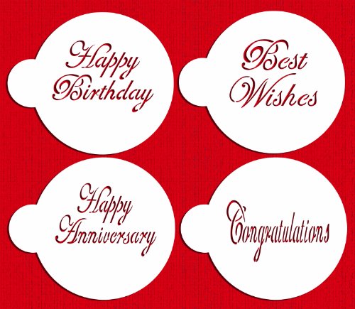Designer Stencils Script Celebration Cake Stencils Set, Beige/Semi-Transparent