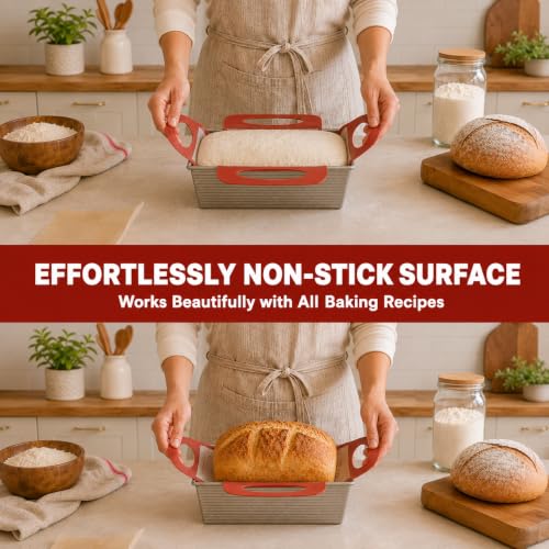 Silicone Loaf Pan Liner, 2PCS Non-Stick Reusable Bread Pan Liners with Handles, Loaf Pan Liners for Baking Bread 9x5, Silicone Bread Sling & Bread Mat, Loaf Lifter, Bread Making Essentials