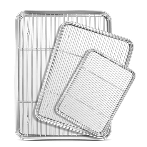E-far Baking Sheet with Cooling Rack Set (3 Pan + 3 Rack), 16/12.5/9.3 Inch