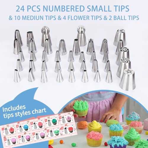 Cake Decorating Supplies Kit,310 PCS Baking Supplies Set with Icing Piping Tips & Russian Nozzles with Pattern Chart,Piping Bags,Mother’s Day Gift - size: 511 PCS