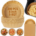 200Pcs Air Fryer Disposable Paper Liner, 8 Inch Round Non-Stick Air Fryer Liners Parchment Paper for 5-8 QT Air Fryer Baking Roasting Microwave - size: 8"Round