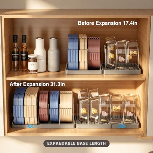 Magheo 1 Pack Expandable Food Storage Container Lid Organizers, 31.3" Pots and Pans Organizer Under Cabinet with 12 Adjustable Dividers Pot and Pan Lid Holders Rack Inside Cabinet(Gray) - color: Gray, size: (1 Pack)31.3"D x 7.9"W x 5.9"H