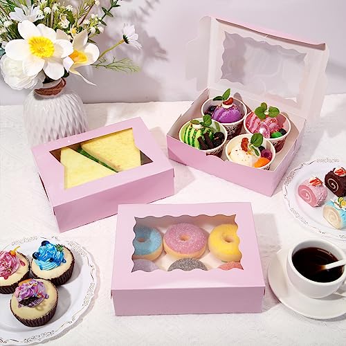 TaoBary 100 Pcs Cookie Bakery Boxes with Window 8x6x2.5,2 Style Bake, Pink - color: Pink