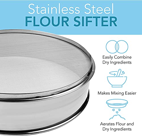 Stainless Steel Flour Sifter Fine Mesh Baking Sieve 12" - size: 12" Dia. x 2.5" High