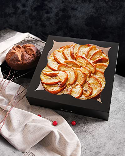 qiqee Auto-pop Up Black Pie Boxes with Window 24Packs 12x12x3 Inch Cookie Donut Bakery Box - color: Black