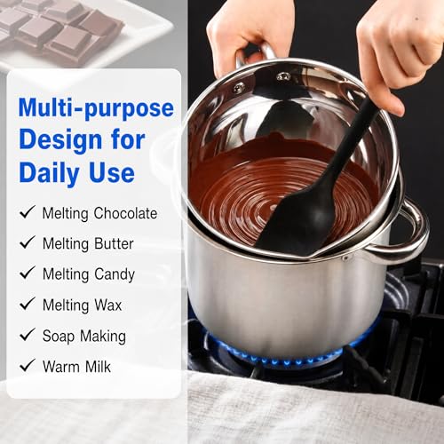 ZENFUN Double Boiler Pot Set with Silicone Spatula, 2000ML/1.8QT Chocolate Melting Pot with 2800ML/2.54QT Stainless Steel Pot, Candy Melting Pot, Chocolate Melter for Butter, Caramel, Cheese, Wax,