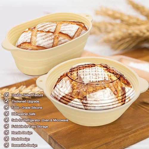 3Pcs Silicone banneton basket(Green),sourdough starter kit,silicone proofing baskets for sourdough bread baking.Folds Storage,Non-stick,Dishwasher Safe - color: Green
