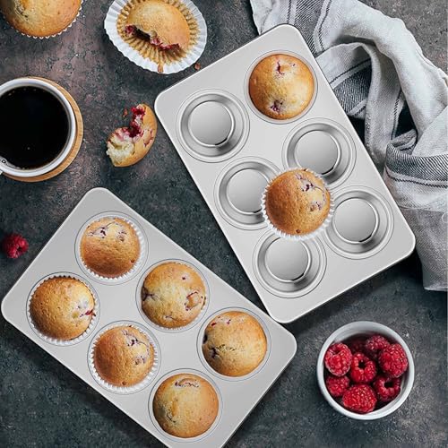 Homikit Stainless Steel Muffin Pans 6 Cups, 2 Pack Cupcake Pan Set Nonstick - size: 6 Cup