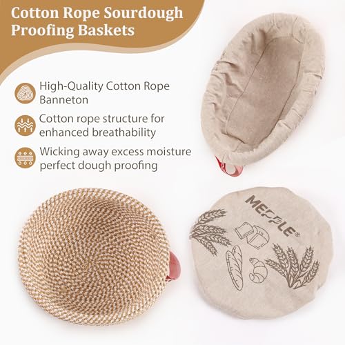 Sourdough Banneton Starter Kit,10" Round&11" Oval Bread Proofing Baskets - color: Cotton Oval & Round Basket Set
