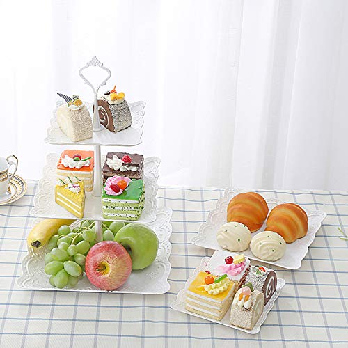 Tosnail 3 Pack 3 Tiers White Plastic Cupcake Stand Dessert Stand Tiered Serving Trays - Round, Square, Flower - color: White