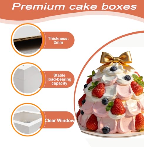 2 Pack Cake Boxes with Window, 12x12x8 Inch, Cake Carrier with Lids
