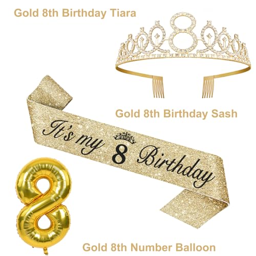YeohJoy Gold 8th Birthday Decorations for Girls - style: 8th