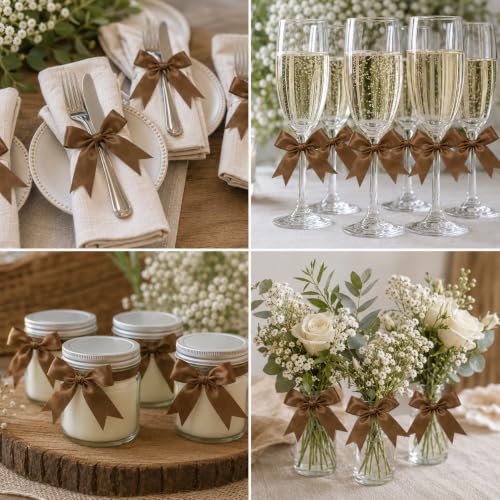 50 Pcs Twist Tie Bows for Treat Bags and Gift Wrapping, Brown - color: Brown