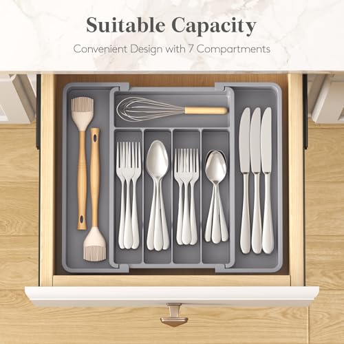 Lifewit Expandable Silverware Drawer Organizer, Kitchen Utensil Tray - color: Gray, size: Medium Wide(8.5-14''W x 12''D)